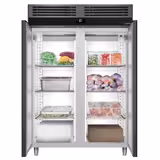 Vrieskast RVS PREMIUM - GN 2/1 - 1400mm - 1400liter - tot -20°C tot -12°C - met 2 glazen deuren - geforceerde koeling, automatische ontdooiing, LED‑verlichting & legroosters - Anthrazit