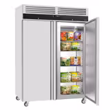 Upright Freezer Stainless steel ECO - 1200L - with 2 doors & Support grids & Stainless steel rails - On castors