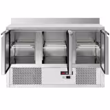 Koelwerkbank ECO - 1368x700mm - 368 liter - met 3 deuren - met opstand