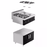 Cucina a gas professionale - MARIO 700 - 800x700x1000mm - 23,0 kW - 4 fuochi - su armadio chiuso con 2 porte