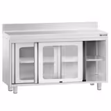 Edelstahl Arbeitsschrank PREMIUM - 1200x600mm - mit Glasschiebetür & Aufkantung