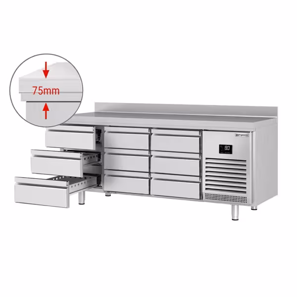 Koelwerkbank PREMIUM PLUS - 1960x600mm - met 9 lades - opstand