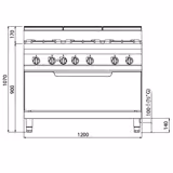 Gasherd - 42 kW - 6 Brenner - inkl. Gasbackofen Statisch - 12 kW - Hochleistungsmodell