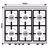 Cucina a gas professionale - Lorenzo 600 - 900x600x1020mm - 28,5 kW - 6 fuochi - forno elettrico ventilato - 3,0 kW
