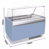 Profesyonel Dondurma Teşhir Vitrini LIAM - 1310mm - Statik Soğutma - LED Aydınlatmalı - 10+10 x 5L Dondurma Küveti - Açık Mavi