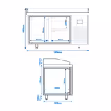 Banco pizza refrigerato PREMIUM PLUS - 1490x700mm - con 1 porta & 2 cassetti - piano in granito
