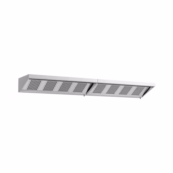 Wandafzuigkap RVS - 900mm diep - 4800mm - zonder motor - met 8 labyrintfilters en verlichting