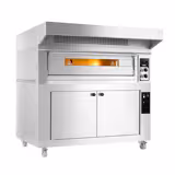 Forno elettrico per pizza - Platea in mattoni refrattari - 1420x1670mm - 9 pizze Ø33cm - fino a 400°C - Meccanico - incl. Cappa & Armadio di lievitazione & Sottotelaio/Supporto