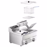 Fritadeira eléctrica dupla - 8+8 litros - 6,5 kW - com torneira de drenagem