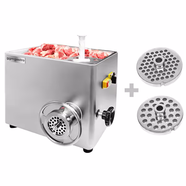 Picadora de carne eléctrica PREMIUM profesional boca 22 - 620-680kg/h - 1,1 kW - discos 4,5mm y 10mm