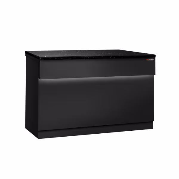 Banco cassa Serie TORONTO & con illuminazione LED esterna - 1500x880x900mm - Frontale Nero - Piano di lavoro in granito nero