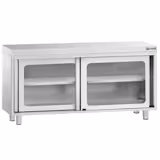 Rozsdamentes acél munkaszekrény PREMIUM - 1600x700 mm - üveg tolóajtós