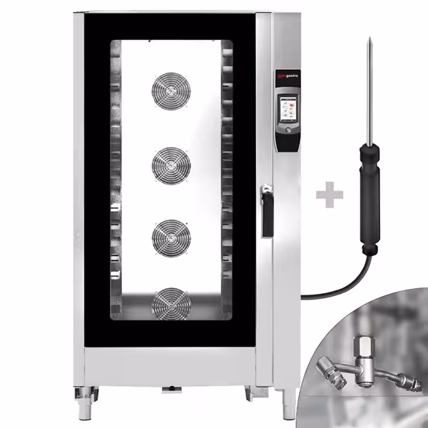 Commercial Combi Steamer - Touch Control – 40× GN 1/1 or 20× GN 2/1 – with Automatic Wash System, Core Temperature Probe & Tray Trolley