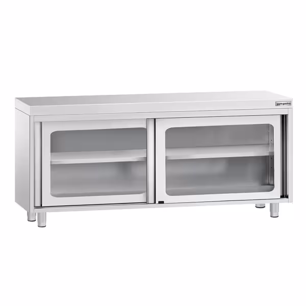 Pracovní skříň PREMIUM z nerezové oceli - 1800x700 mm - s posuvnými skleněnými dveřmi