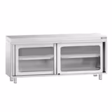Table armoire en acier inoxydable PREMIUM - 1800x600mm - avec portes coulissantes vitrées et étagère basse