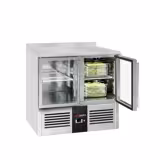 Koelwerkbank PREMIUM - 900x700mm - 2 glazen deuren - met spatrand - GN 1/1 - 240 liter - digitale thermostaat - automatische ontdooiing