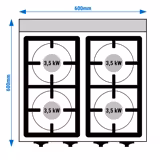 Gasfornuis – tafelmodel - 14,0kW - 4 branders - open onderstel