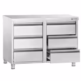 Cassettiera PREMIUM - in acciaio inox AISI 304 - con 6 cassetti e alzatina - 1000x700mm