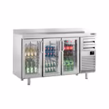 Commercial Bar Refrigerated Table PREMIUM PLUS- 1960x600mm - with 3 glass doors, 2 drawers & backsplash