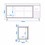 Rashladni pult Premium PLUS - 1960x600 mm - Sa 1 vratima & 4 ladice & poleđinom