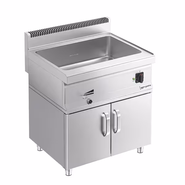 حمام مائي كهربائي - 2,40 kW - 2x GN 1/1 أو 4x GN 1/2 - مع صمام تصريف - مع قاعدة سفلية ببابين