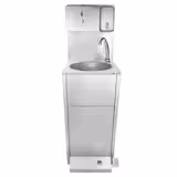 Commercial Hand Wash Basin - Stainless Steel, Foot Pedal – Soap & Paper Towel Dispensers – Mains Water – Washing/Drying series – 400×427×1330 mm