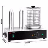 Hot Dog Steamer / Würstchenwärmer - 1,1 kW - mit 4 Heizdornen für Brötchen