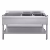 Stainless Steel Commercial Sink Unit ECO - 1400x700mm - with Double Bowl Right-hand - with Undershelf - with Upstand