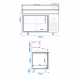 Mesa pizzera refrigerada PREMIUM PLUS - 1490x700mm - con 4 cajones - incl. vitrina refrigerada superior - 6x GN 1/4