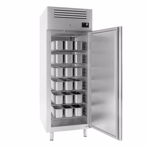 IJsvrieskast RVS PREMIUM PLUS - EN 600x400 - 900L - 1-deurs - voor 36x 5L ijsbakken