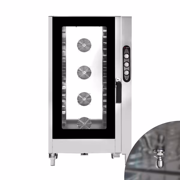 Cuptor combinat pentru panificație– cu acționare manuală – 16x EN 600x400 – incl. sistem de spălare și cărucior cu rafturi