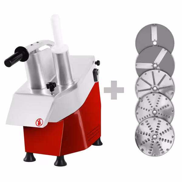 Cortador de legumes elétrico Profissional - 550W - Entrada redonda Ø205mm e oval 50x75mm - Vermelho - inclui 5 discos (corte e ralar)
