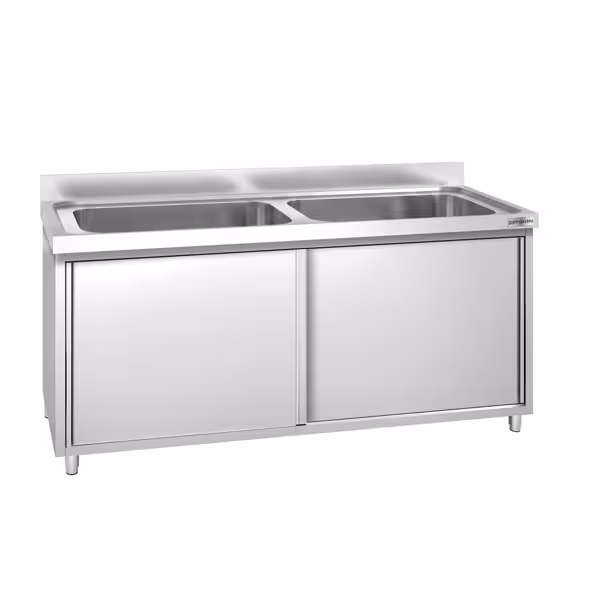 PREMIUM pot washing cabinet – 1800 x 600 mm – with 2 basins