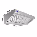 Wandafzuigkap RVS - 700mm diep - 2000mm - met motor - compleet - met standen snelheidsregelaar, 4 labyrintfilters en verlichting - 1300m³/u