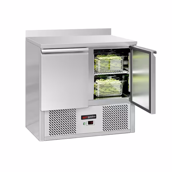 Saladette / Pizzakühltisch ECO - 0,9 x 0,7 m - mit 2 Türen & Aufkantung