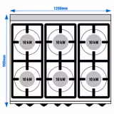 Gasfornuis - Paolo 900 - 1200x900mm - 64,68 kW - 6 pits - incl. elektrische heteluchtoven - 4,68 kW - hoog vermogen