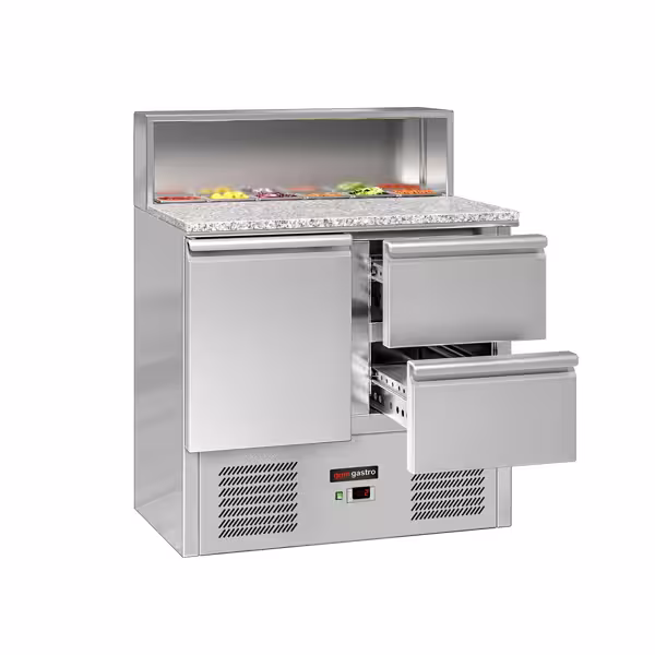 Saladeta ECO - 903 mm - 1 dveře & 2 zásuvky - s nerezovým krytem pro 5x GN 1/6 - žulová pracovní deska