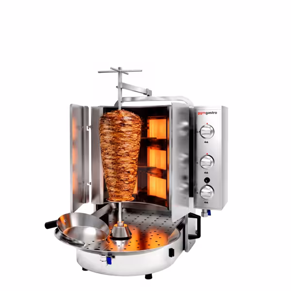Gas Doner Kebab Grill (Shawarma/Gyros)  – with Bottom Motor – ROBAX® Glass – 6 Burners – max. 60 kg – 12 kW
