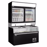 Raft pentru congelator montat pe perete pentru supermarket - 2 uși - inclusiv insulă pentru congelator - negru