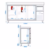 Rashladni pult za pića PREMIUM - 2135x600 mm - 570 l - 1 vrata, 5 ladica, podignuti rub & izbacivač taloga za kavu - nehrđajući čelik