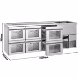 Refrigerated Beer Counter Glass Doors + 6 Glass Drawers, 2 Right Sinks PREMIUM – 2500×700×960 mm - R290