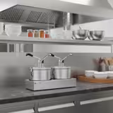 Kollu Sos Pompası - 2x4L - Paslanmaz çelik 18/8 - 400x203x350mm - ayarlanabilir dozaj - Konteynerli - Paslanmaz çelik çerçeve dahil