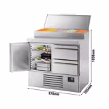 Mesa saladette de preparación Compacta - 978x700mm - con 1 puerta y 2 cajones - para 5x GN 1/4