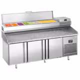 Commercial Pizza Prep Counter - Granite Top PREMIUM PLUS - 1980x700mm - with 3 doors - incl. refrigerated topping unit - 9x GN 1/4