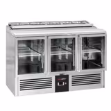 Commercial Saladette Counter PREMIUM - 1365mm - 248L - 3 glass doors - open top for 7 x GN 1/3 & glass lid