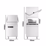 Lavastoviglie a capotta - Meccanica - 7,1kW - con pompe dosatrici detergente & brillantante & pompa di lavaggio - cesto 50x50cm - con tavolo di alimentazione sinistra & tavolo di scarico destra