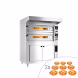 Elektrische pizzaoven Power - chamottebodem - 9+9x Ø33cm - 400V - Analoog - incl. rvs afzuigkap & rijskast - met onderstel, wielenset