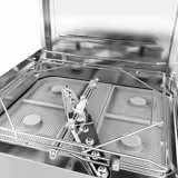 Lavastoviglie a passaggio / a capote - Digitale - 8,7 kW - con recupero di calore, pompa detergente, pompa brillantante e pompa di scarico - incl. tavolo di alimentazione a sinistra e tavolo di scarico a destra