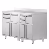 Armario de trabajo - para máquina de café - 1400x600mm - con 4 cajones, 2 puertas, 2 cubos de basura y soporte superior