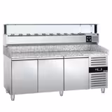 Pizzawerkbank PREMIUM - 2025x800mm - met granieten werkblad - met 3 deuren - incl. glasvitrine LED - 10x GN 1/4
